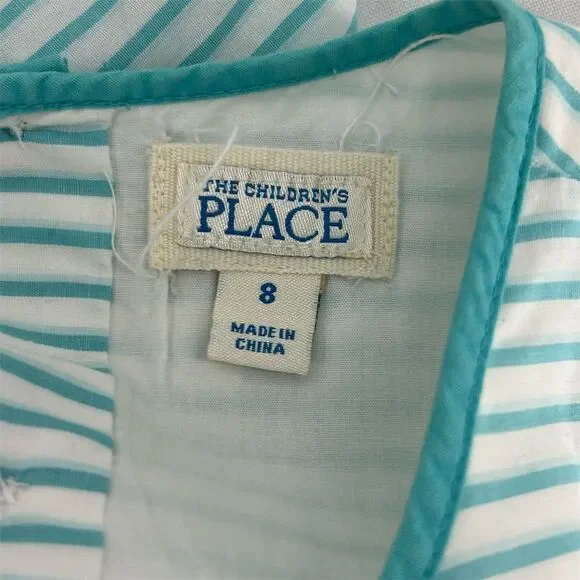 The Children's Place Girls Size 8 Teal and White Striped Sleeveless Dress - Picture 5 of 6